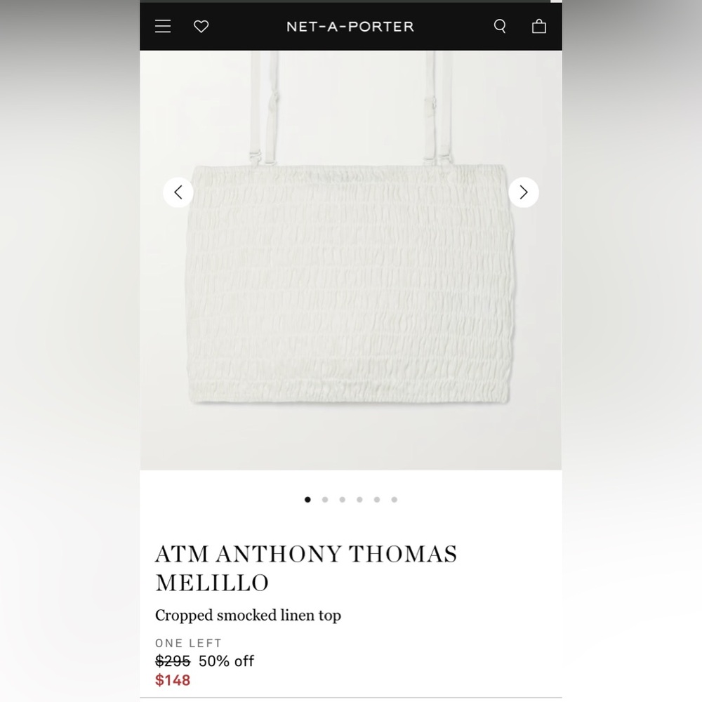 $295 MSRP NWT ATM Anthony Thomas Melillo White Cropped Linen Top size XS